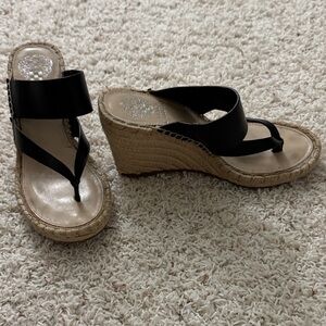 Vince Camuto Black and Tan Wedge Sandals